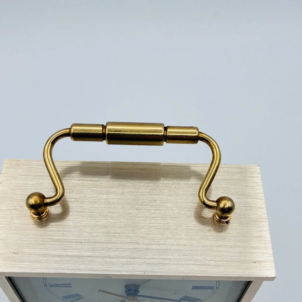 Vintage Seiko Quartz Carriage Alarm Clock Gold Tone Roman Numerals Japan Made